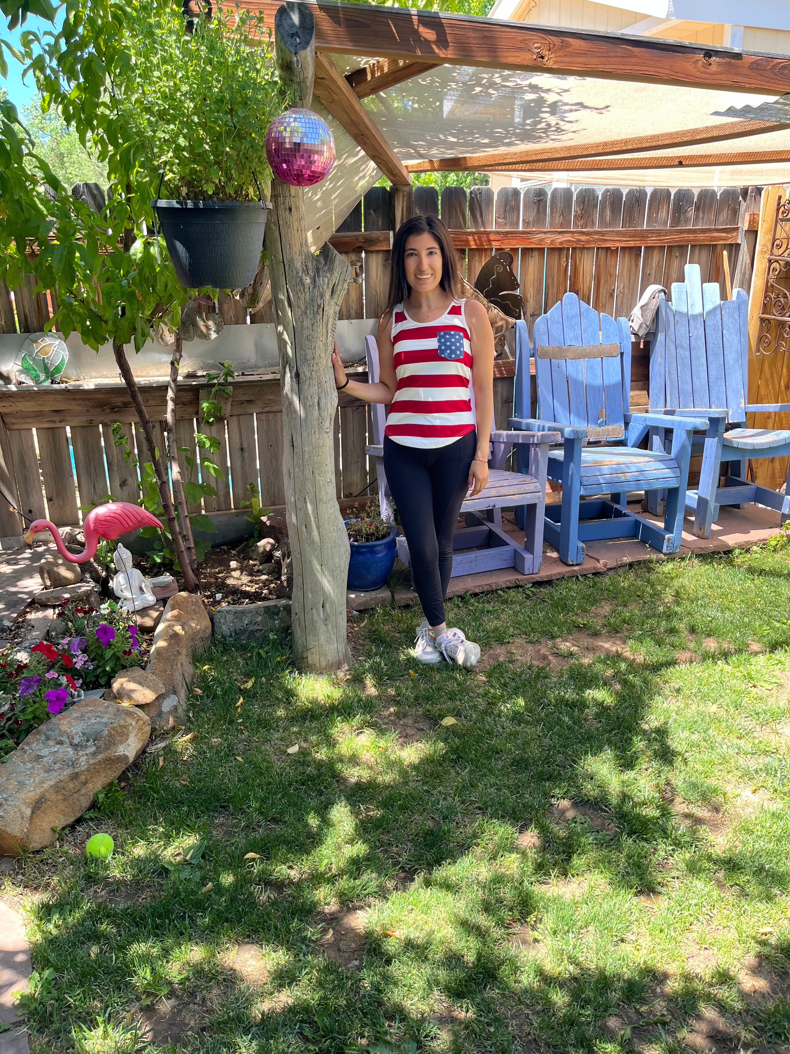 USA Stripe Tank with Star Pocket & Bow