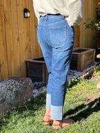 Western Folded Cuffs Distressed High Waist Jeans