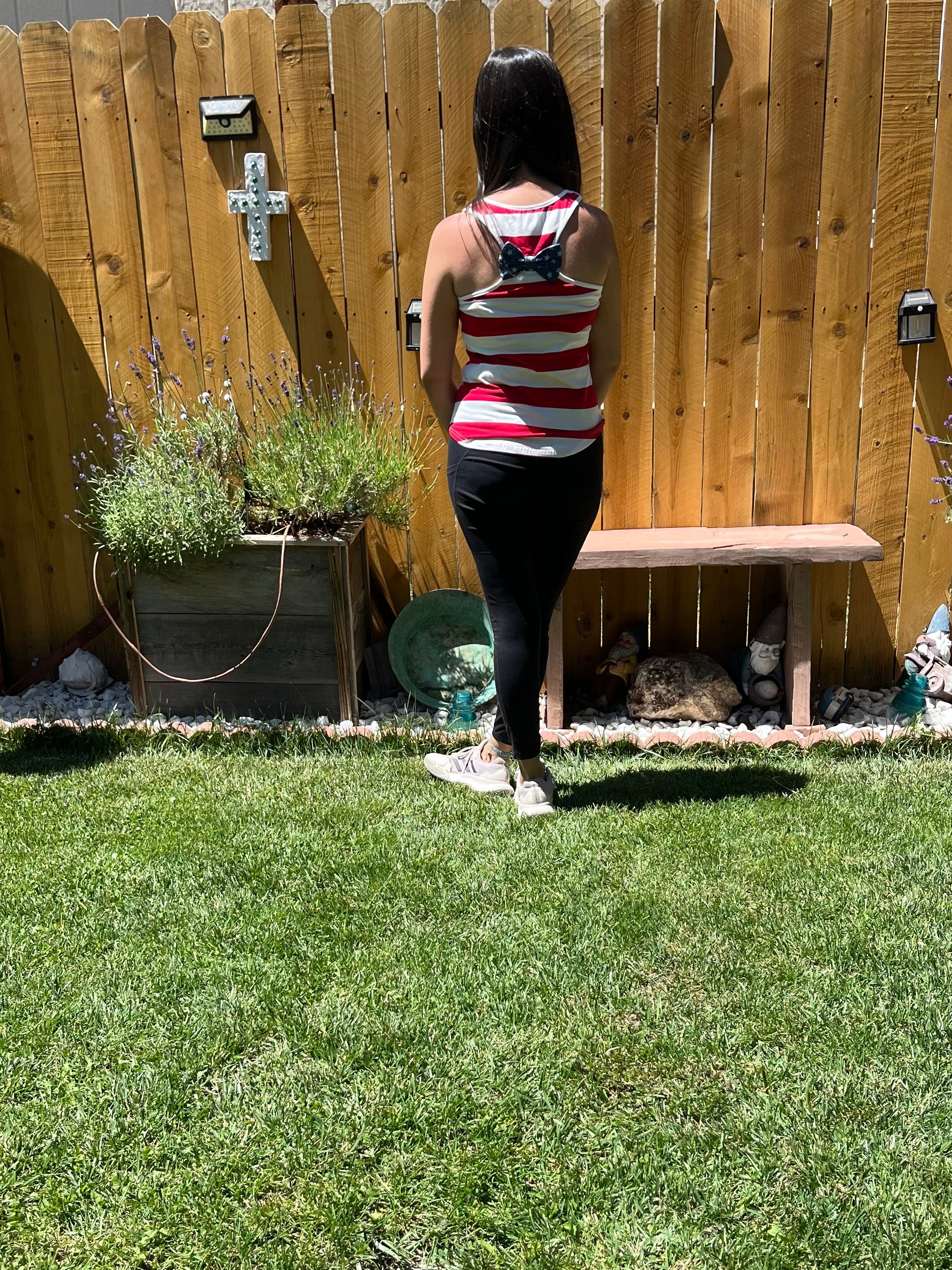USA Stripe Tank with Star Pocket & Bow