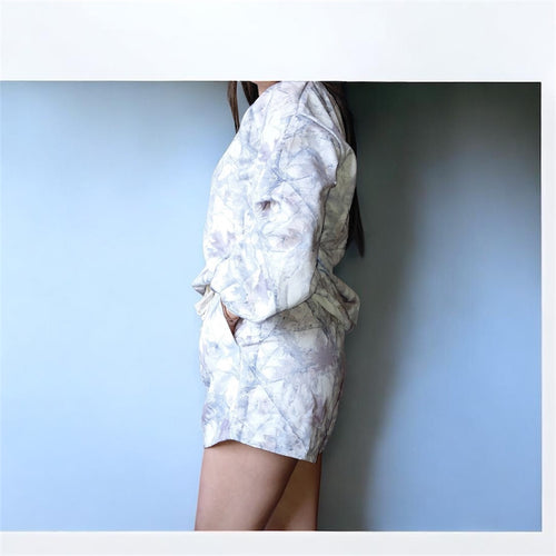 Camouflage Print Drop Sleeve Lougewear Shorts Set